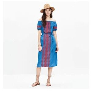 Madewell Blue Embroidered Indigo chambray Mercado Dress size XS